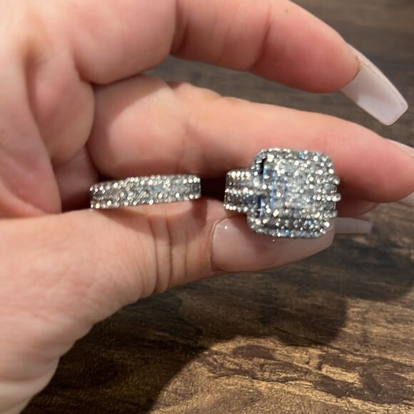 Multi Band Diamond Bride Engagement Statement Ring Set - Picture 14 of 17